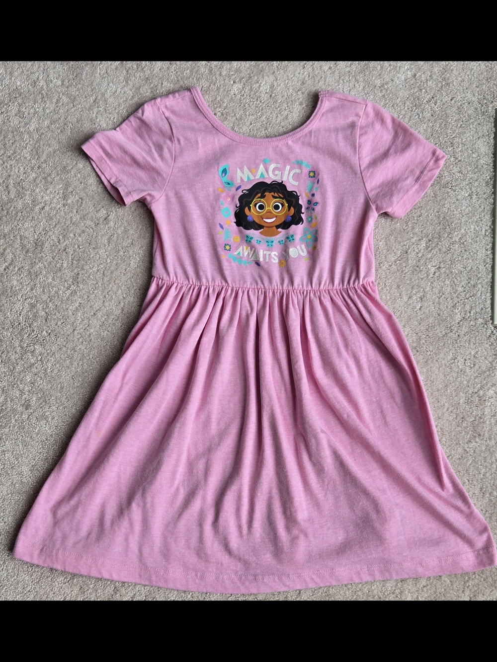 Disney Girls Pink Graphic 'Magic Awaits You' Short Sleeve Dress